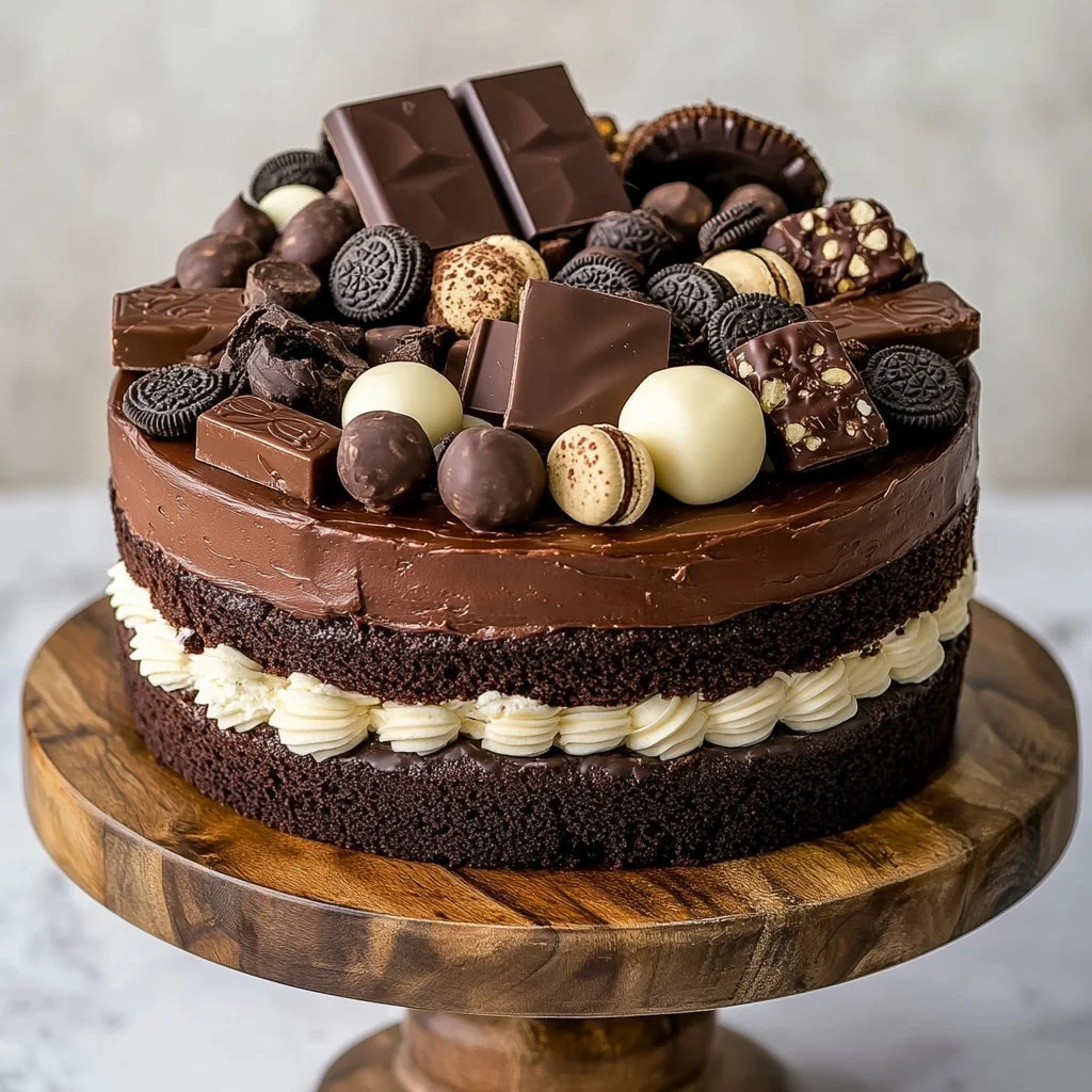 Torta a 4 strati cioccolato e vaniglia decorata.