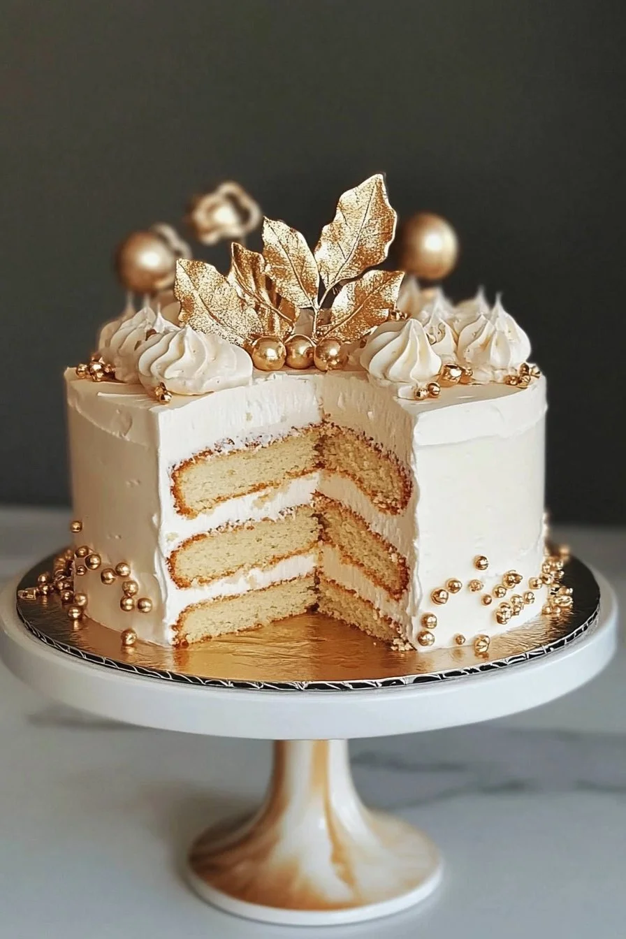 Torta a strati bianca e dorata
