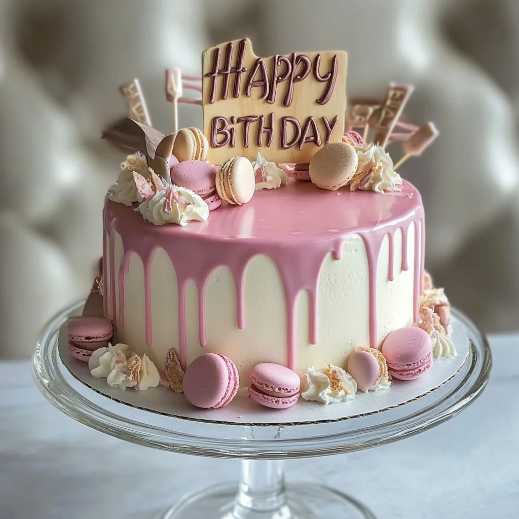 Torta di compleanno classica decorata con glassa e candeline colorate