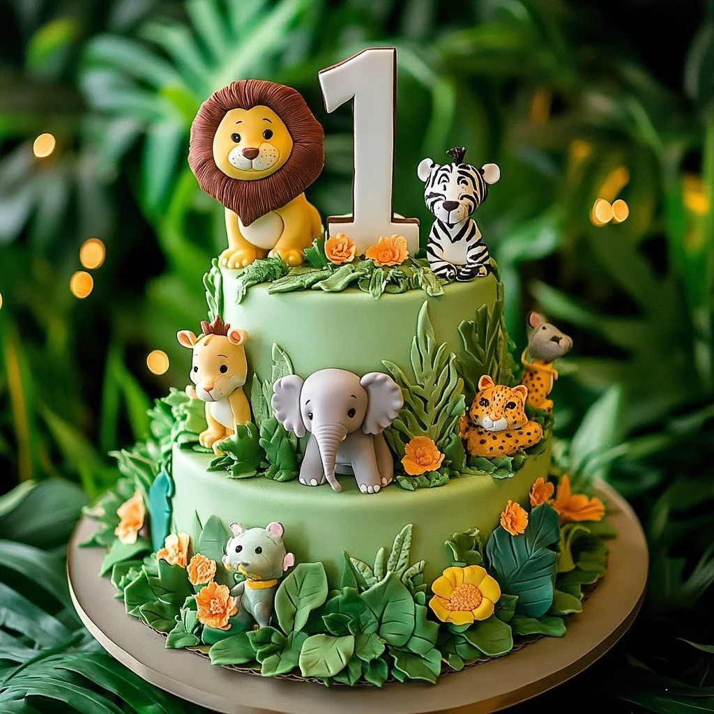 Torta di compleanno decorata per il primo compleanno di un bambino