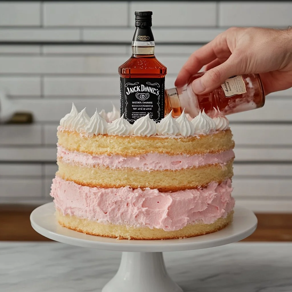 Torta Jack Daniels decorata con cioccolato e whiskey, presentata su un piatto elegante.