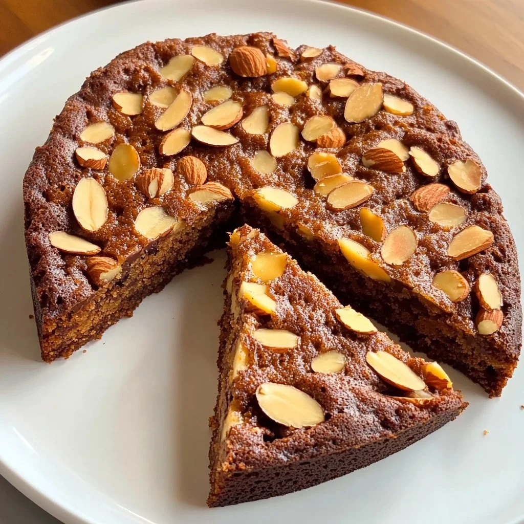 Tortino morbido alle mandorle e cioccolato servito in un piatto