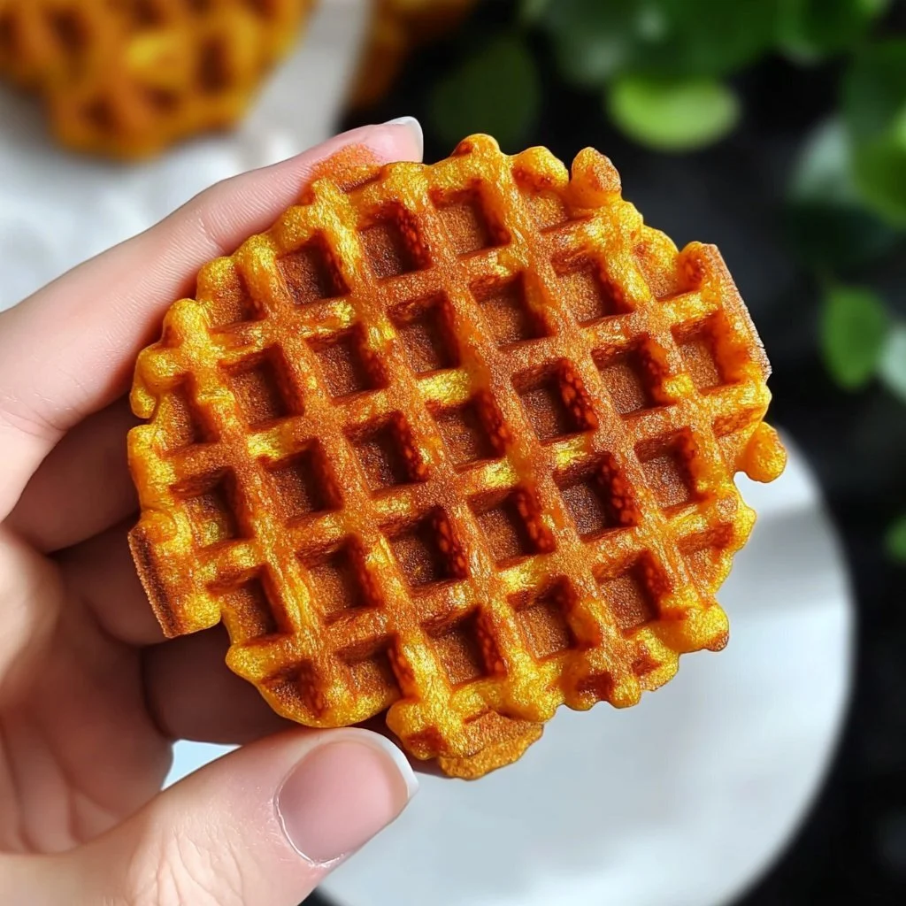 Deliziosi waffle di patate dolci serviti con guarnizioni fresche
