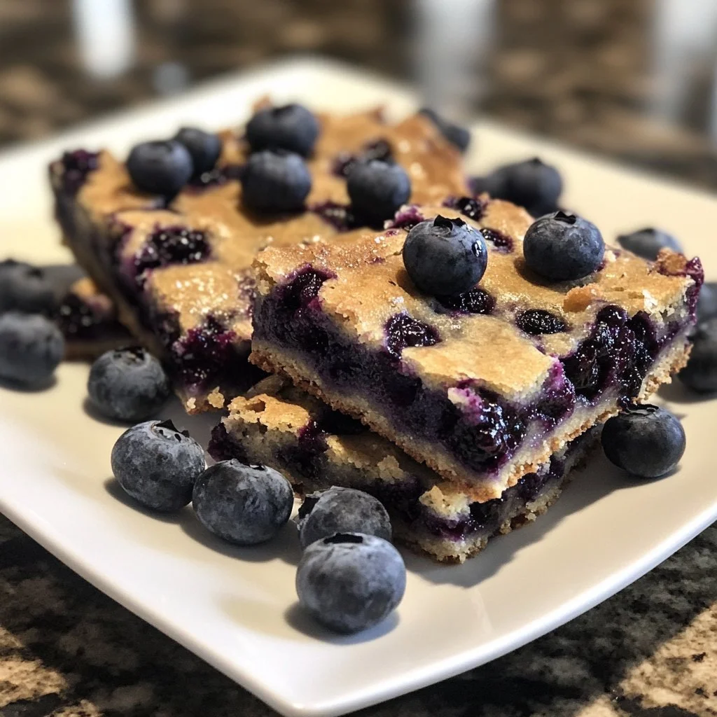 Blondies ai mirtilli appena sfornati, dolce goloso e soffice
