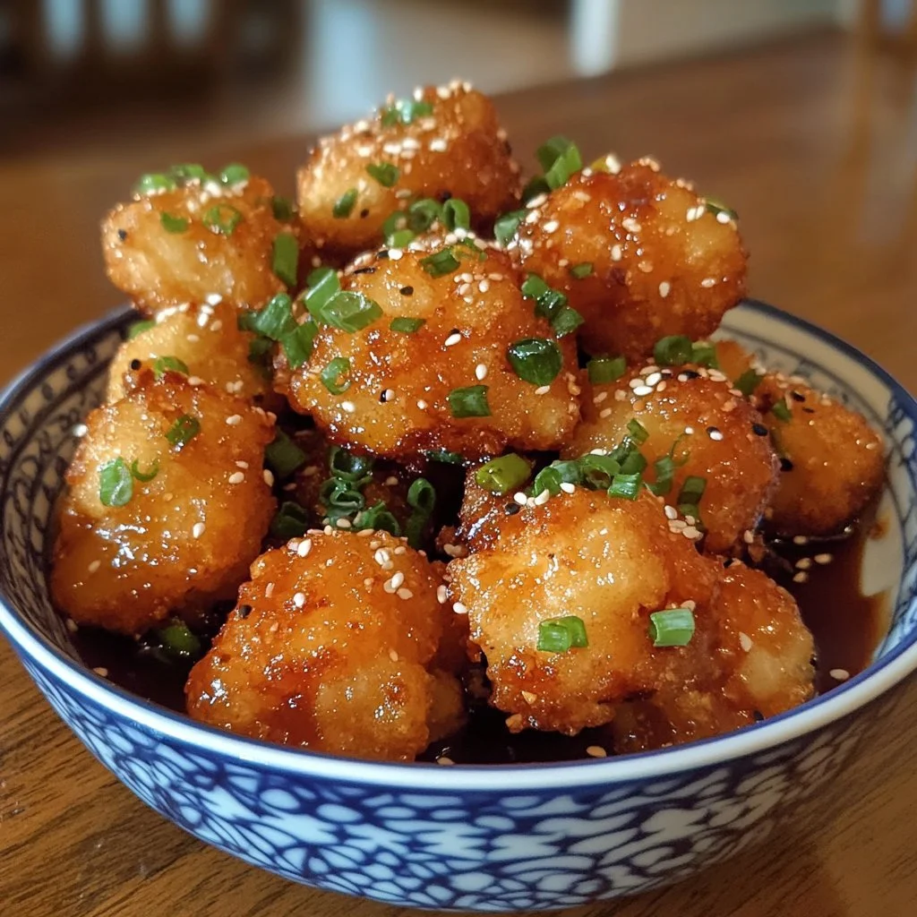 Bocconcini di cavolfiore con salsa asiatica in un piatto colorato
