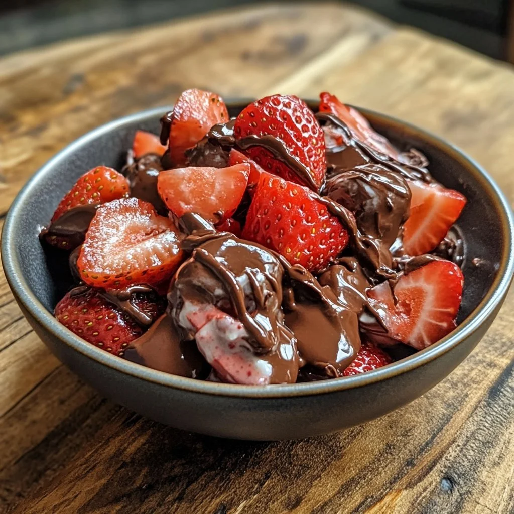 Budino di cioccolato con fragole e yogurt servito in una ciotola