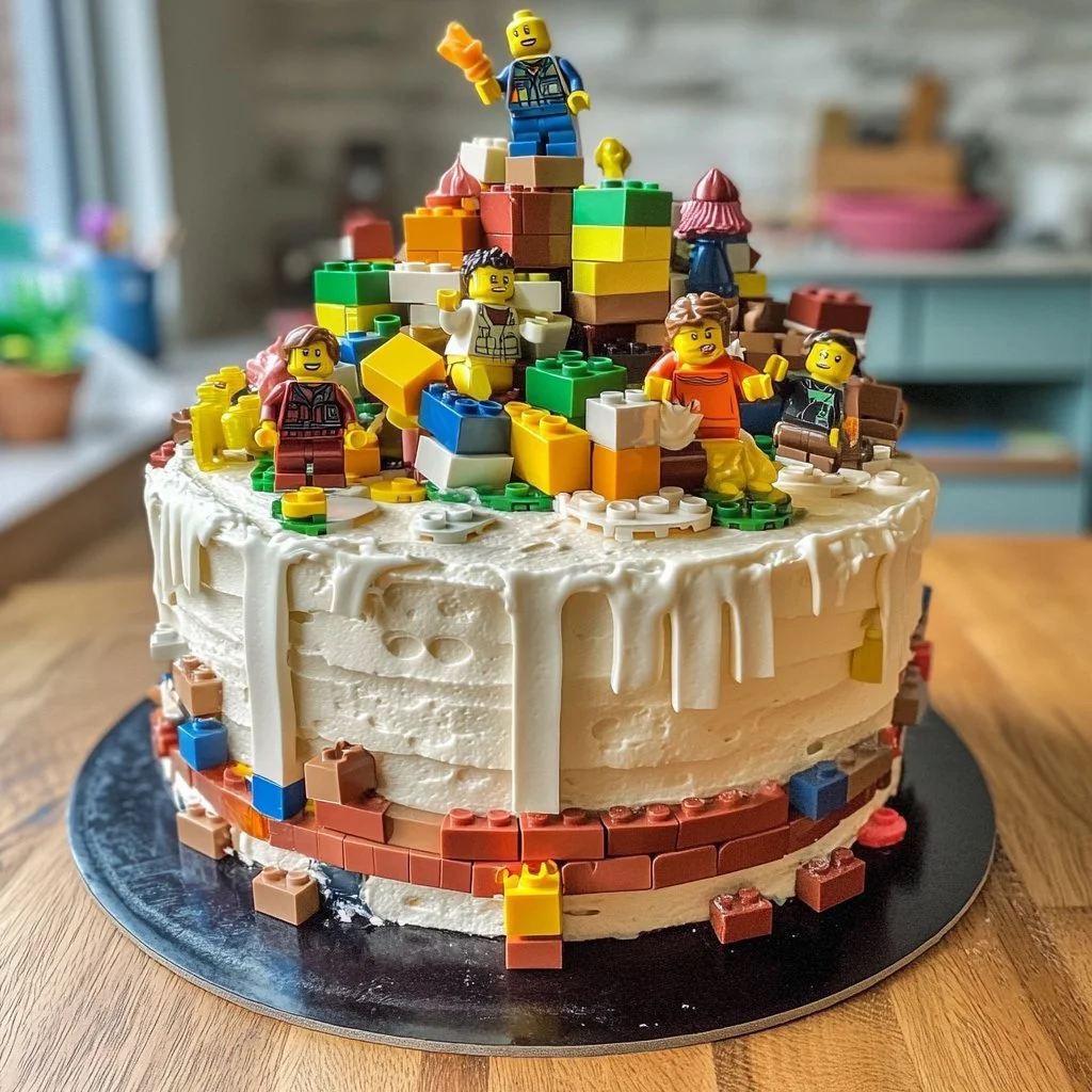 Esempio di cakedesign LEGO colorato e creativo con mattoncini LEGO