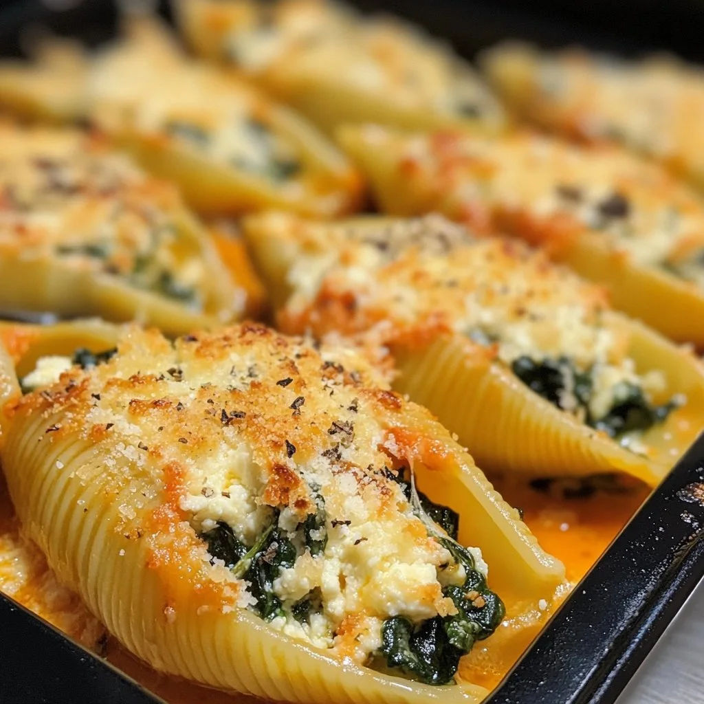 Capesante ripiene di spinaci e ricotta servite in un piatto elegante.