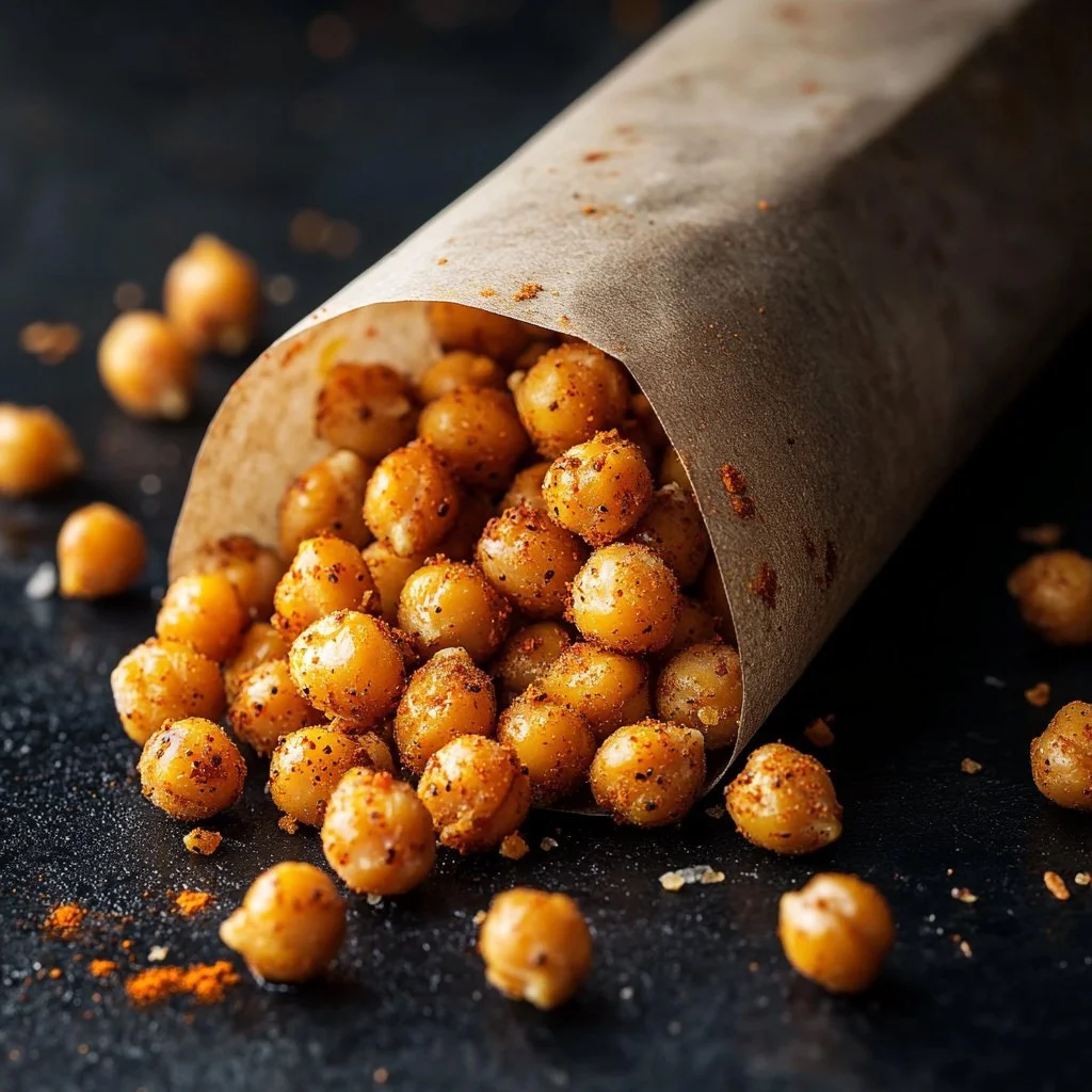 Ceci arrosto spezzati speziati croccanti e aromatici, perfetti per uno snack sano.