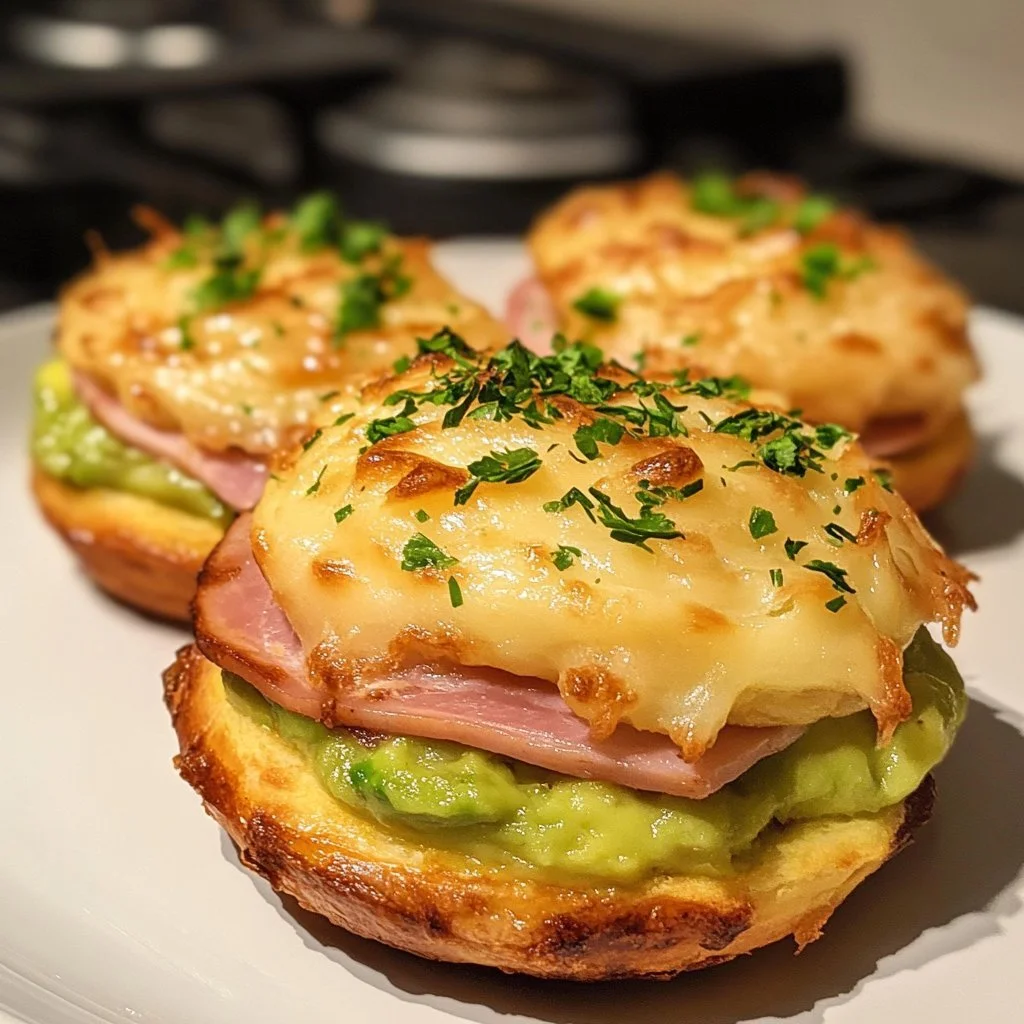 Choux Salati farciti con avocado e prosciutto su un piatto elegante.