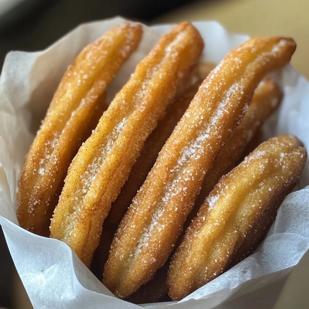 Churros al suono di avena serviti con cioccolato fondente.