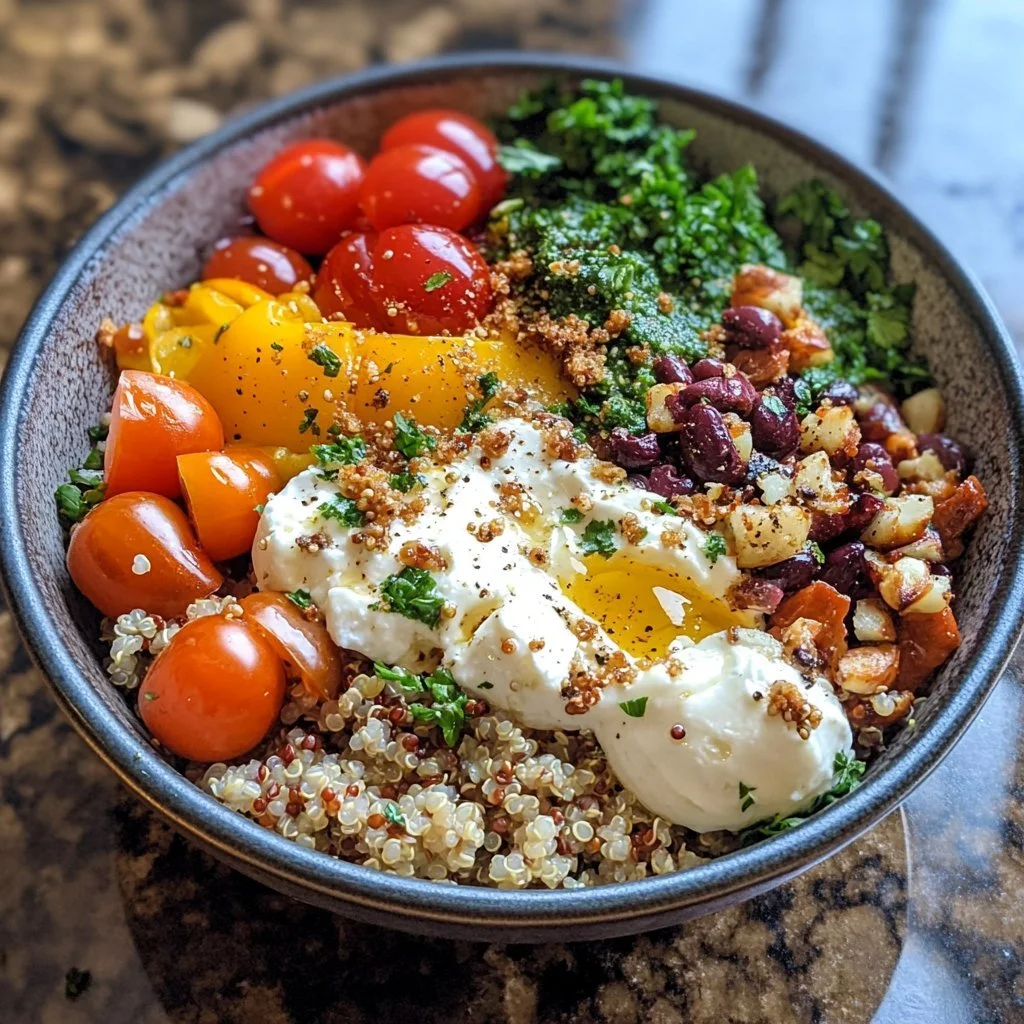 Ciotola di quinoa mediterranea invernale con verdure fresche e ingredienti salutari