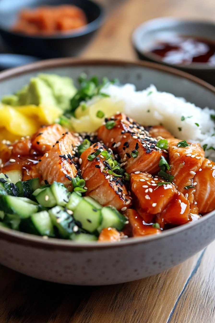 Ciotola di sushi con salmone teriyaki senza glutine