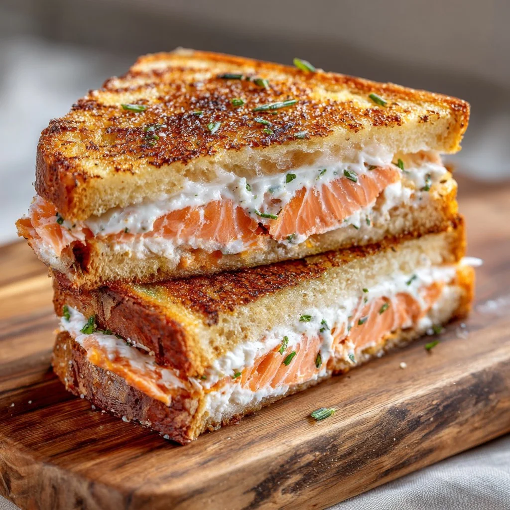 Croque-Monsieur Salmone & Boursin servito in un piatto elegante