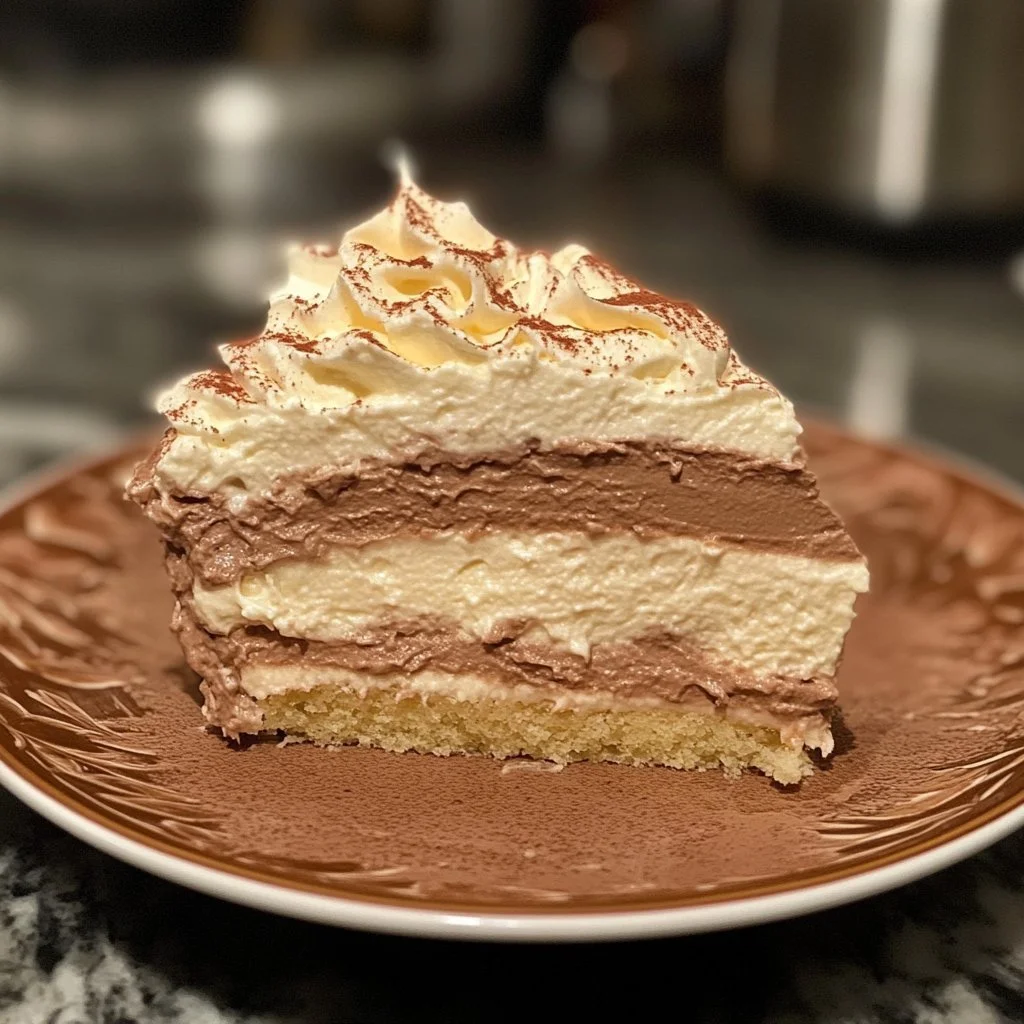 Genoise al Cioccolato con crema Chantilly decorata e servita su un piatto