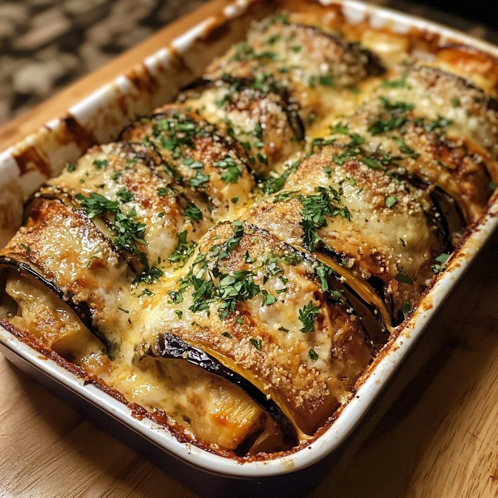 Gratin di involtini di melanzane morbidi, piatto ricco e cremoso