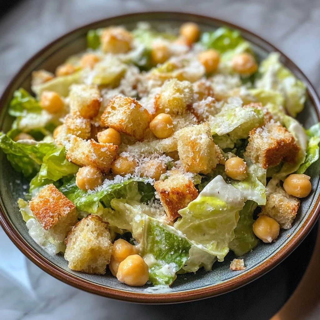 Insalata César Romana Semplice con Crostini di Ceci Croccanti