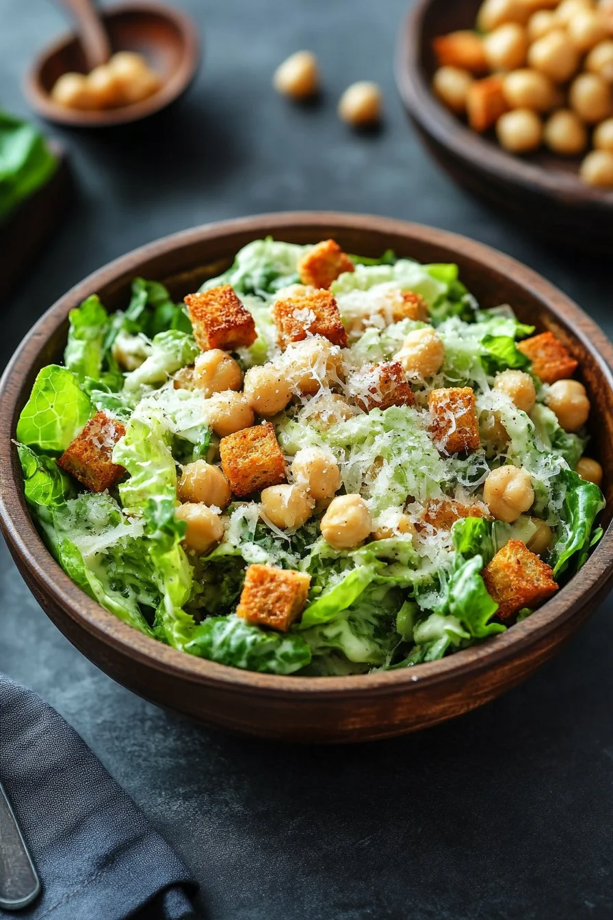 Insalata César Romana Semplice con Crostini di Ceci Croccanti