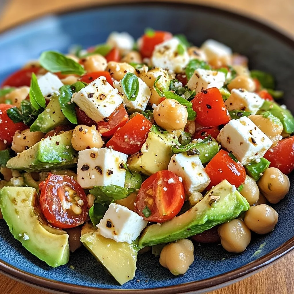 Insalata di ceci con feta e avocado, un piatto fresco e salutare.