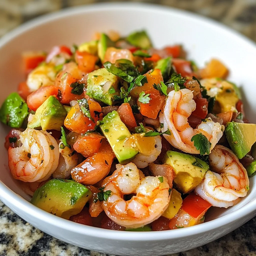 Insalata di gamberetti con salsa di avocado fresca e colorata