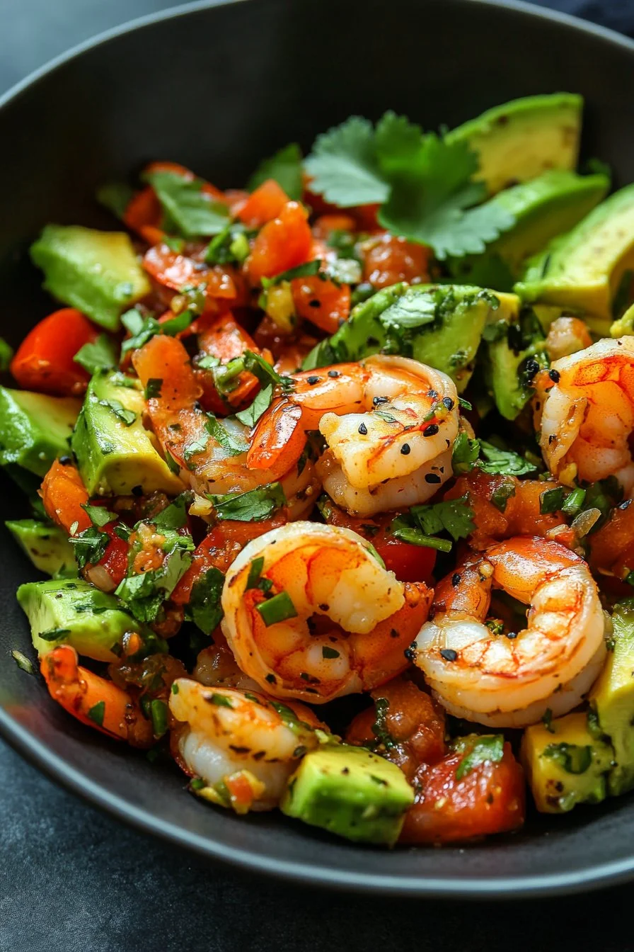 Insalata di gamberetti con salsa di avocado