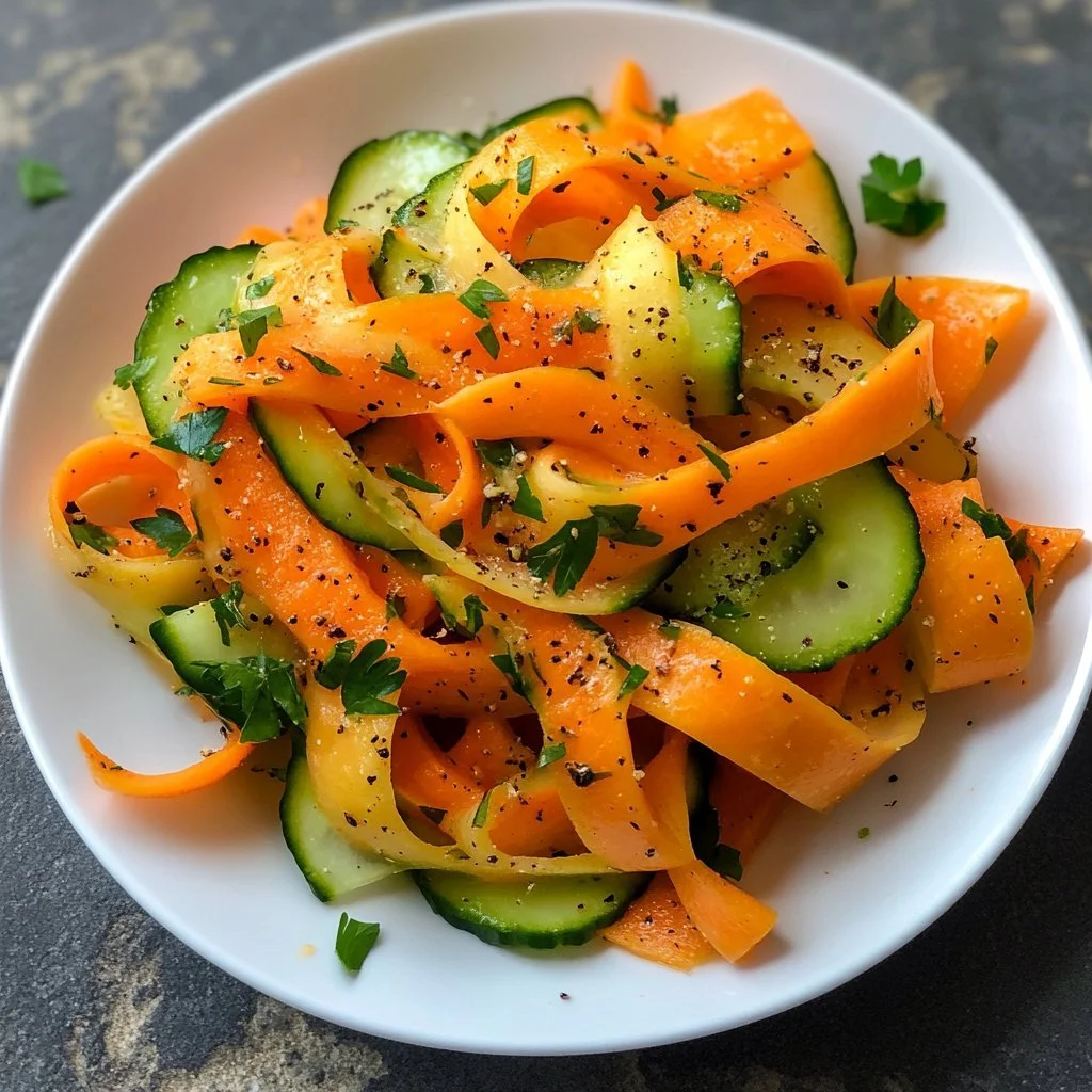 Insalata di Nastrini di Carote e Cetrioli colorata e appetitosa