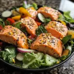 Insalata di salmone fresco con verdure fresche e condimenti