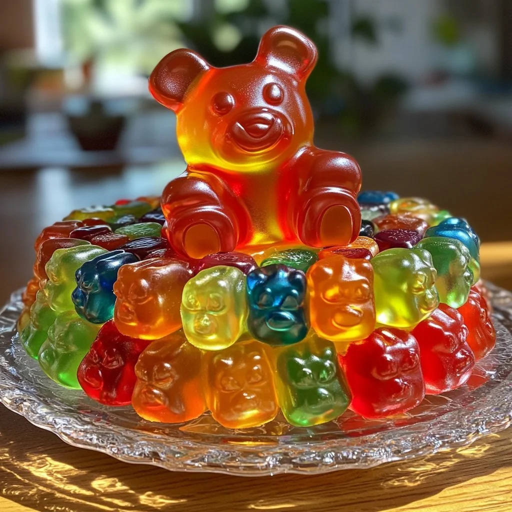 Kickerkasten-torta decorata con orsetti di gelatina colorati.