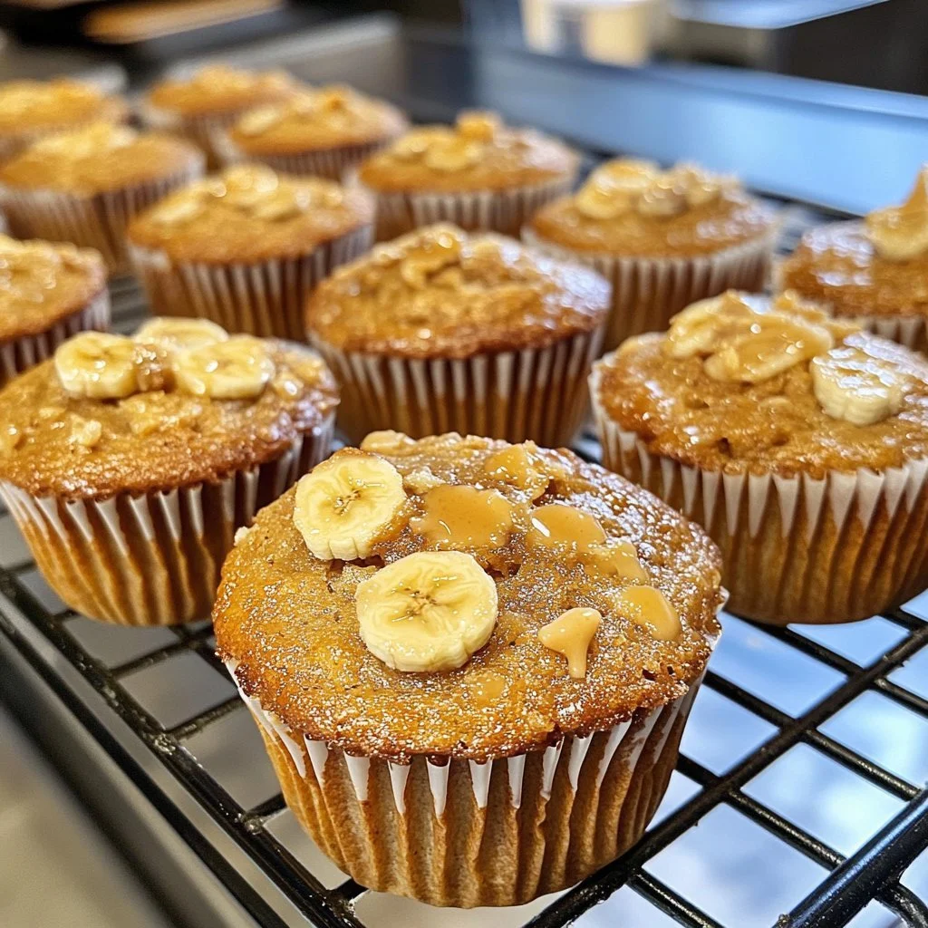 Muffin banana e burro d'arachidi freschi e soffici su un piatto