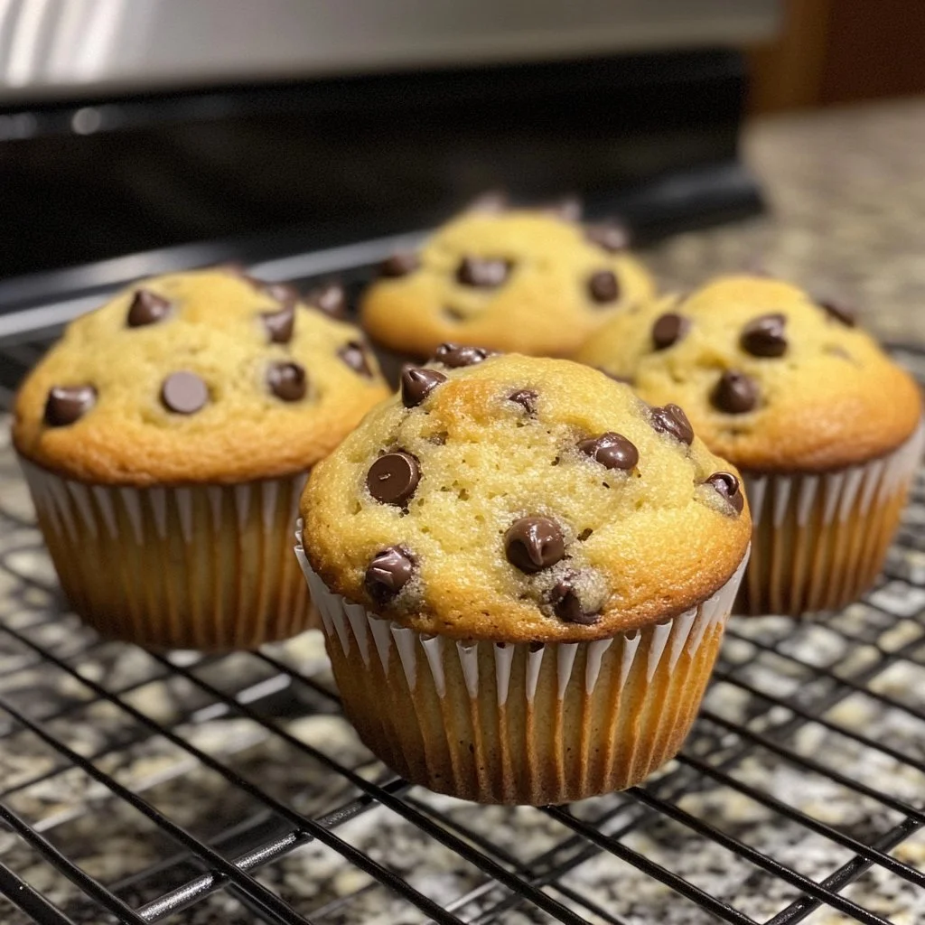 Muffin morbidi con gocce di cioccolato freschi e deliziosi