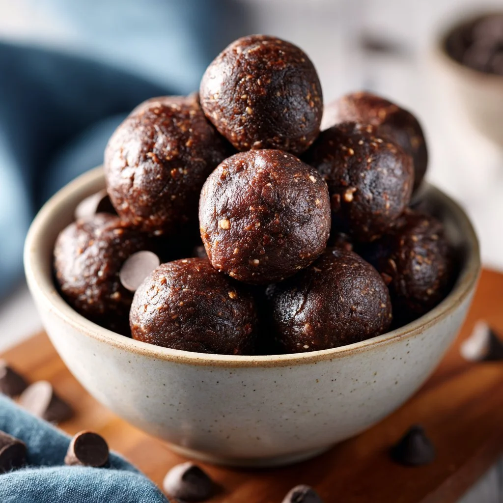 Palline di proteine al cioccolato pronte da gustare, ricetta semplice e veloce.
