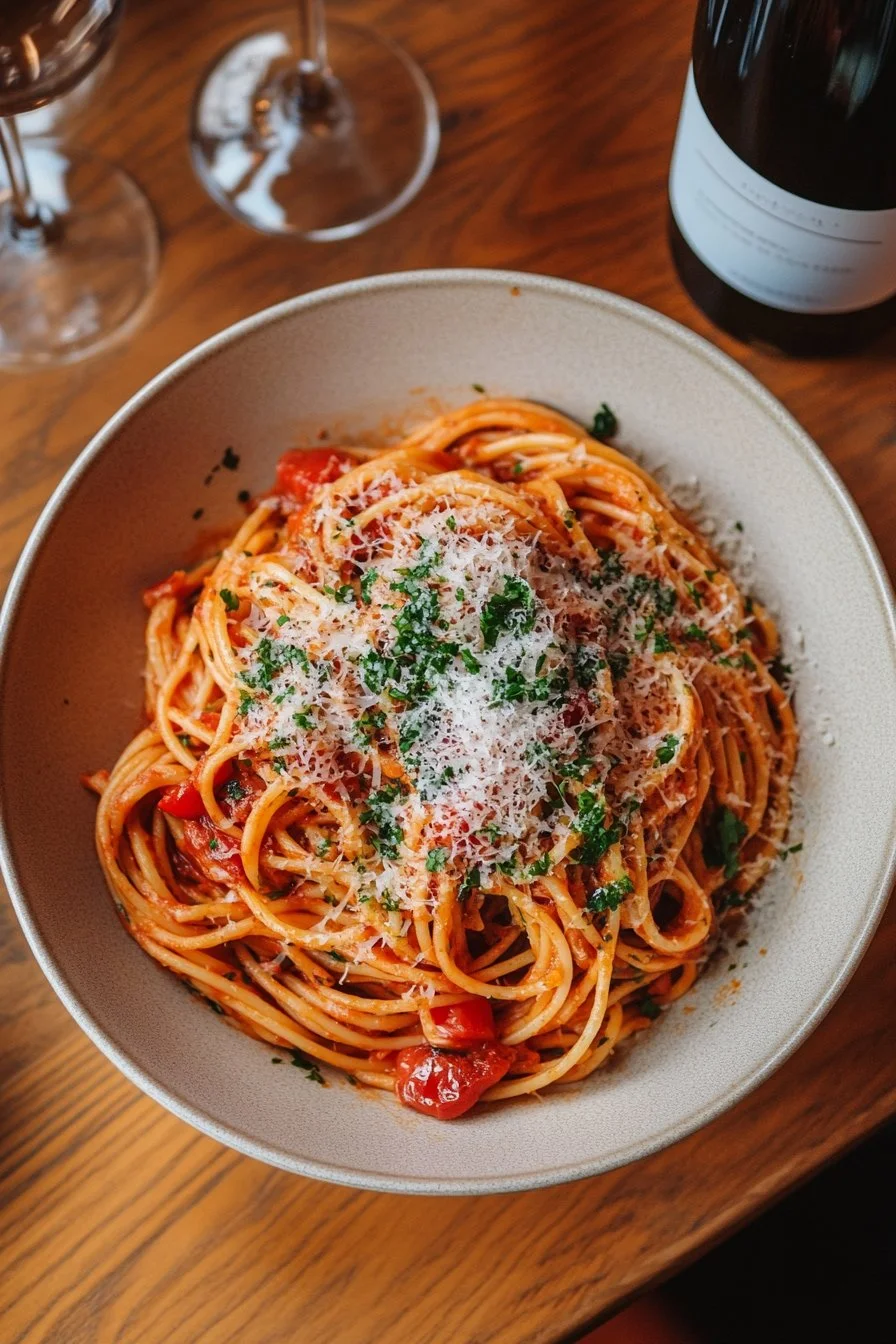 Pasta cremosa con pomodori arrosto toscani