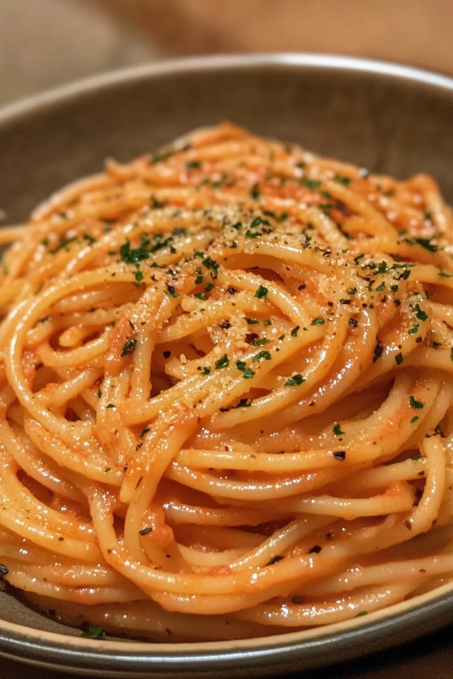 Pasta cremosa con pomodoro e aglio