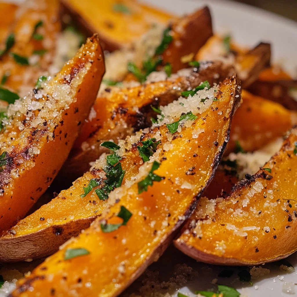 Patate dolci arrosto all'aglio e parmigiano, piatto gustoso e salutare