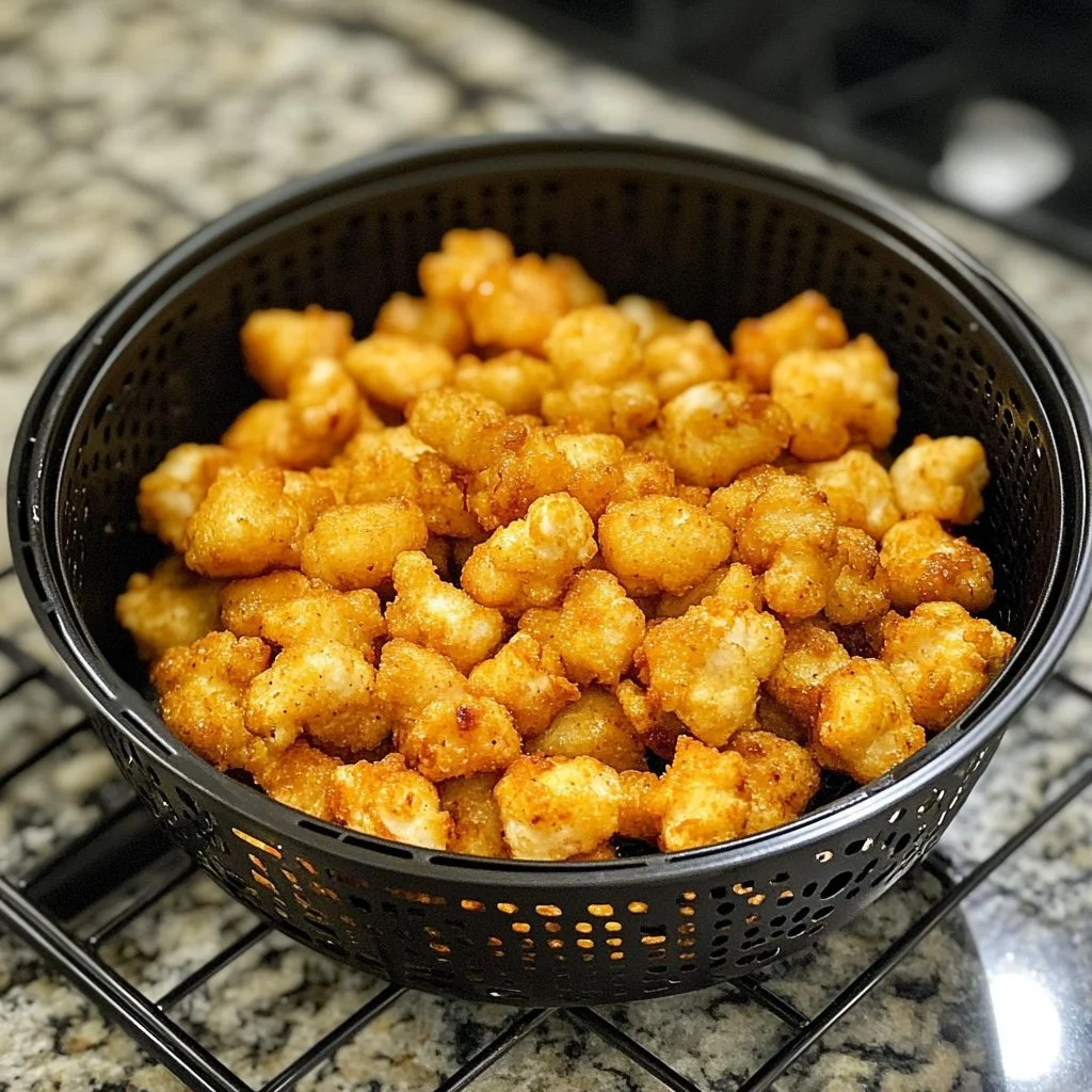 Pollo Popcorn preparato nella friggitrice ad aria con una croccante panatura dorata