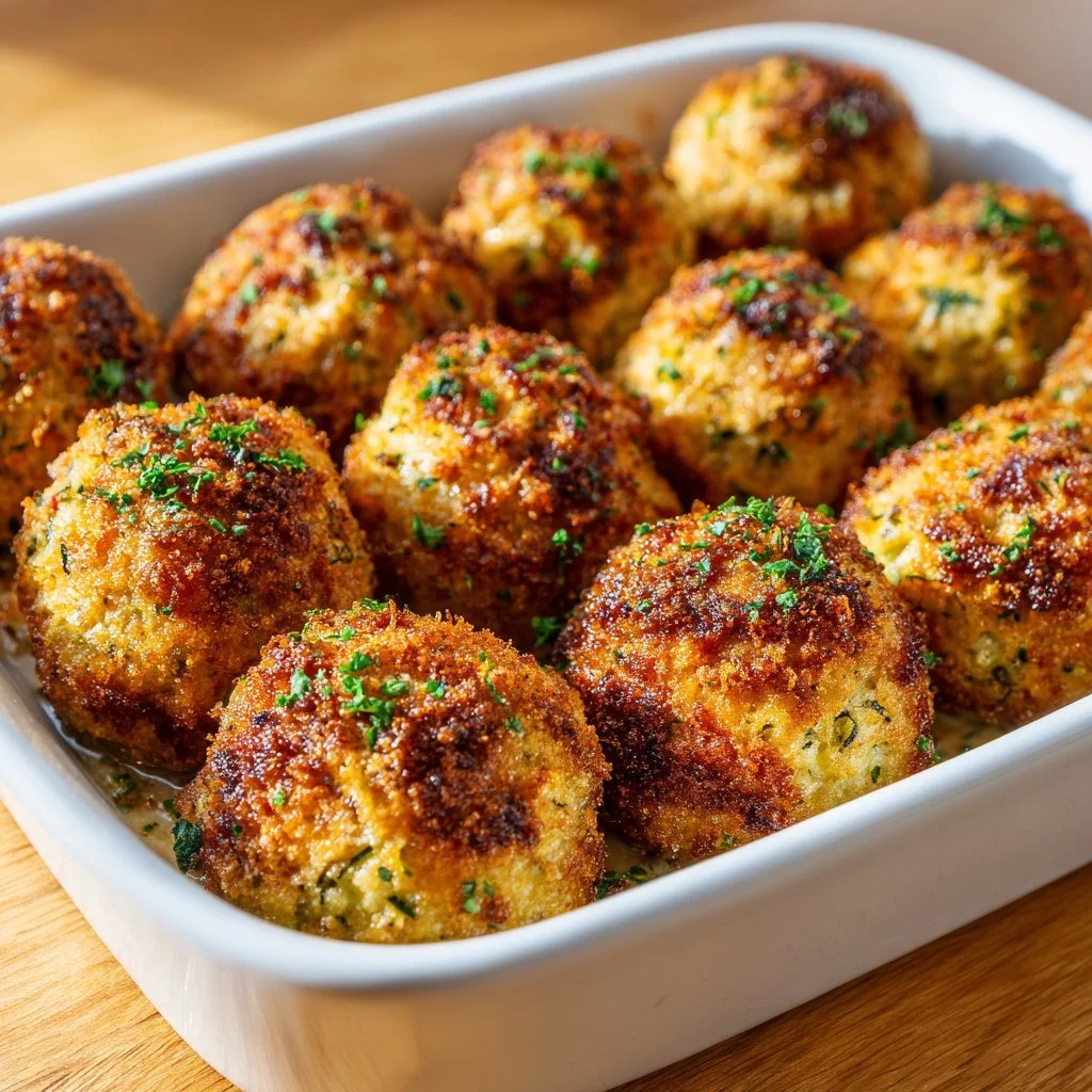 Polpette di zucchine al forno pronte da servire in un piatto