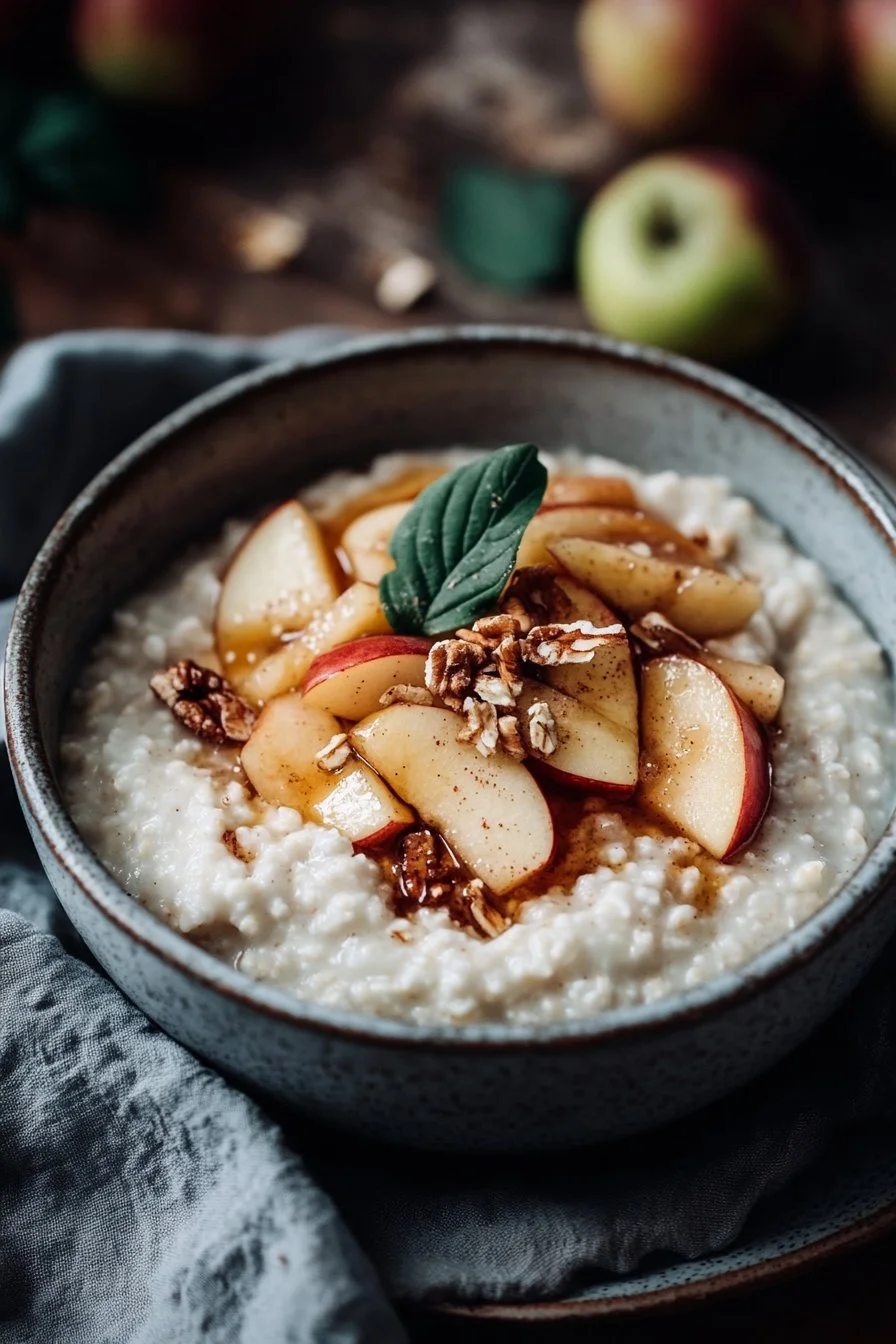 Porridge freddo con mele caramellate