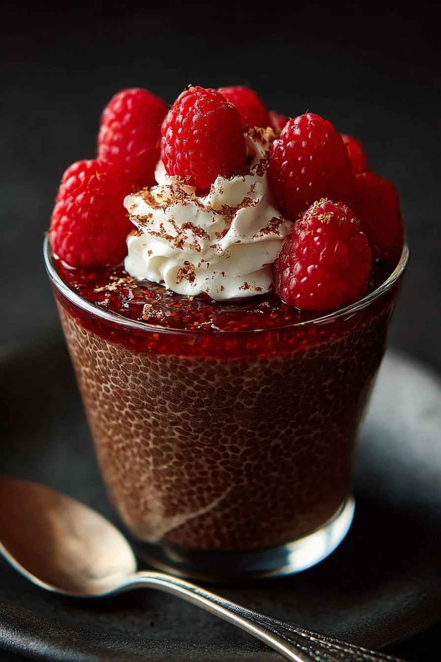 Pudding di lamponi e chia dolce con sciroppo d'acero
