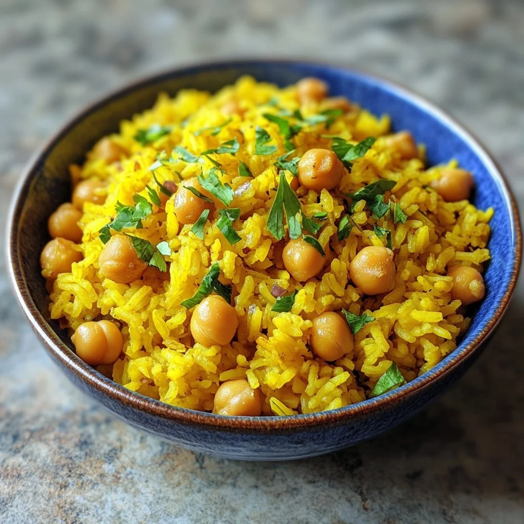 Piatto di riso al curcuma con ceci, ricetta sana e gustosa