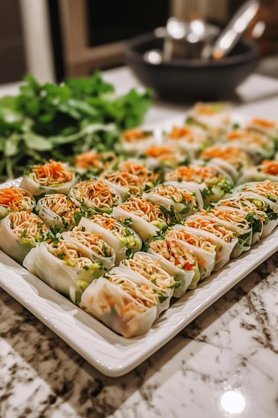 Rotoli di noodles di carta di riso in friggitrice ad aria
