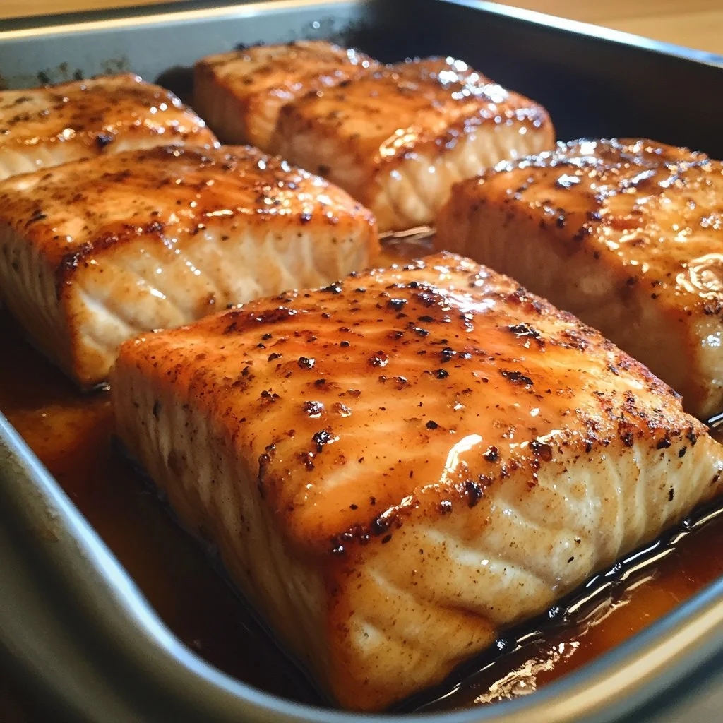 Salmone al forno con glassa di zucchero di canna, piatto gustoso e raffinato.