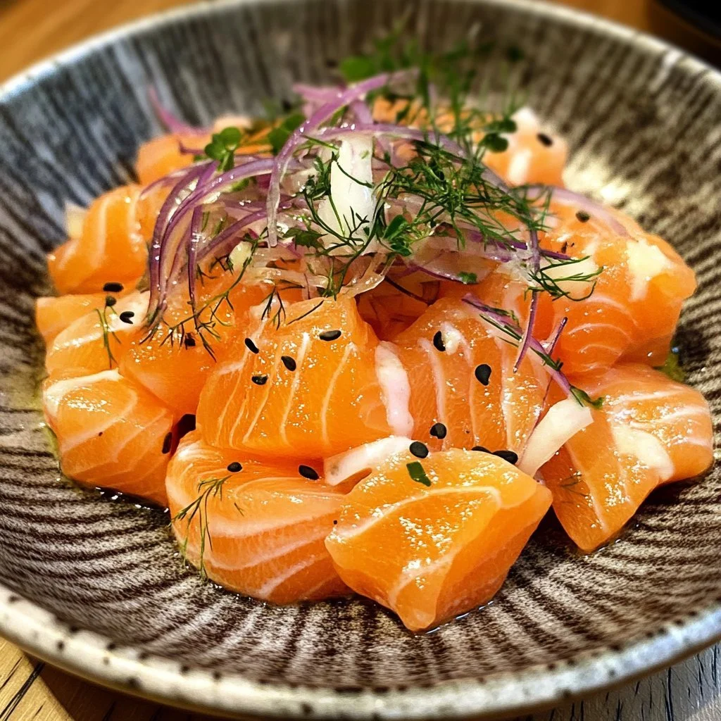 Piatto di Salmone Crudo preparato con ingredienti freschi