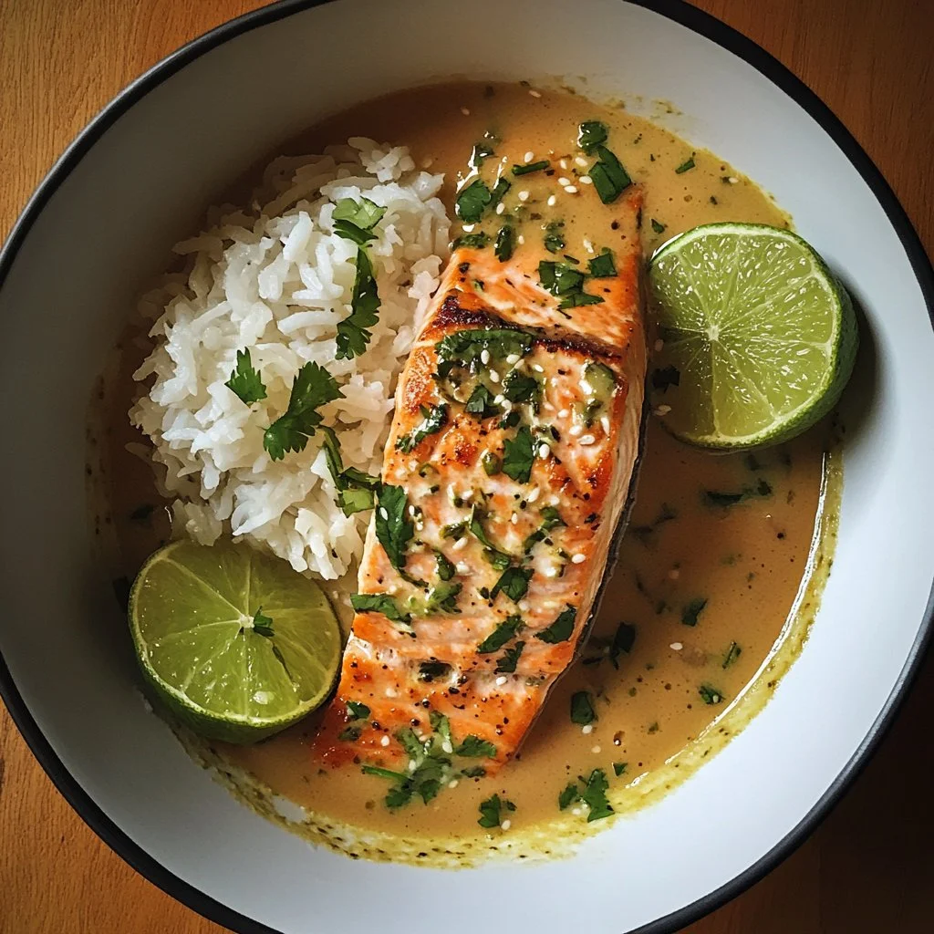 Salmone poché in salsa di latte di cocco e lime