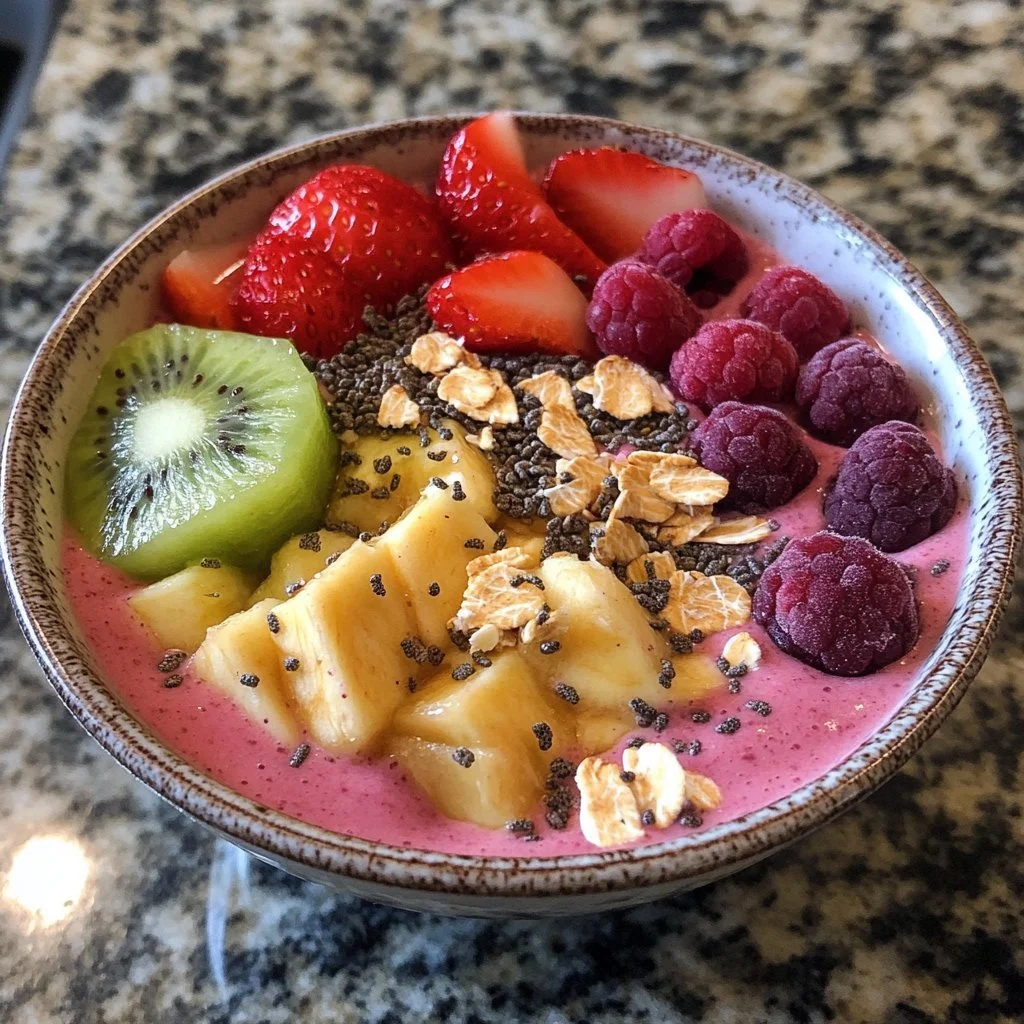 Smoothie di frutta fresco con yogurt greco pronto in 5 minuti.