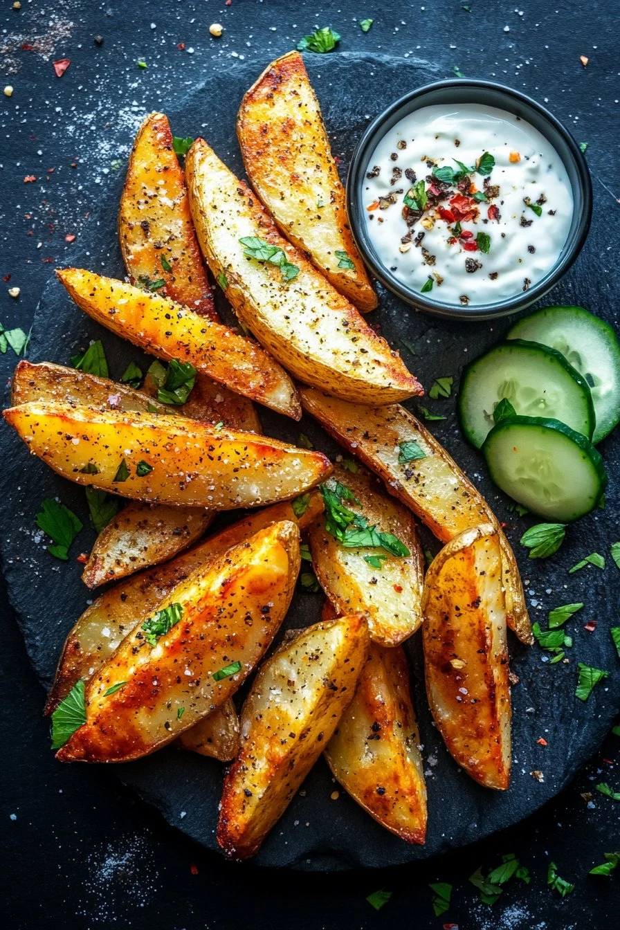 Spicchi di patate con salsa di cetriolo