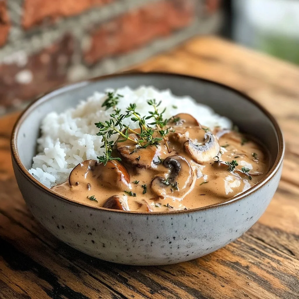Piatto di Stroganoff ai Funghi servito in una ciotola