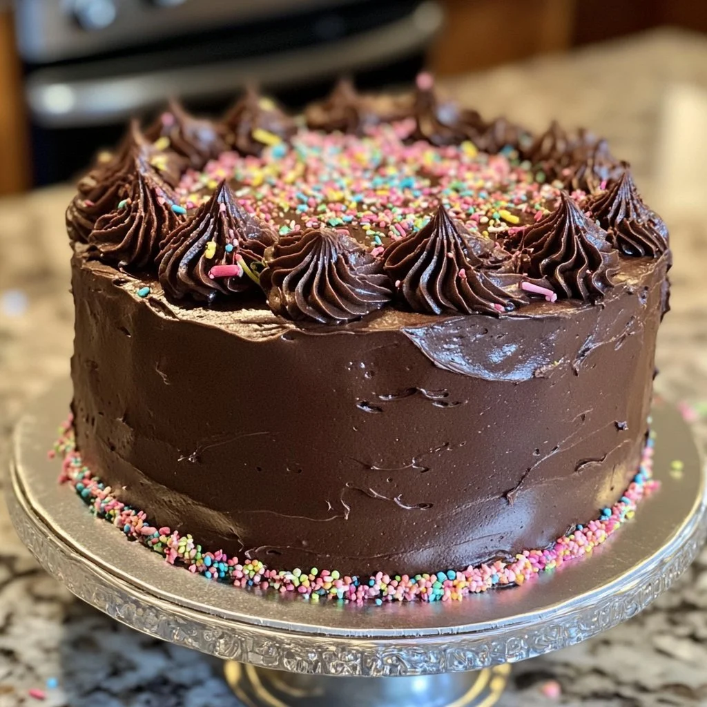 Torta al cioccolato di compleanno decorata con glassa e frutta