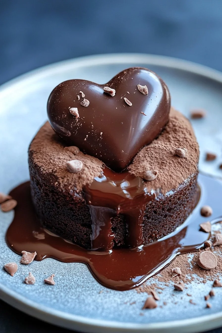 Torta con cuore fondente ai tre cioccolati