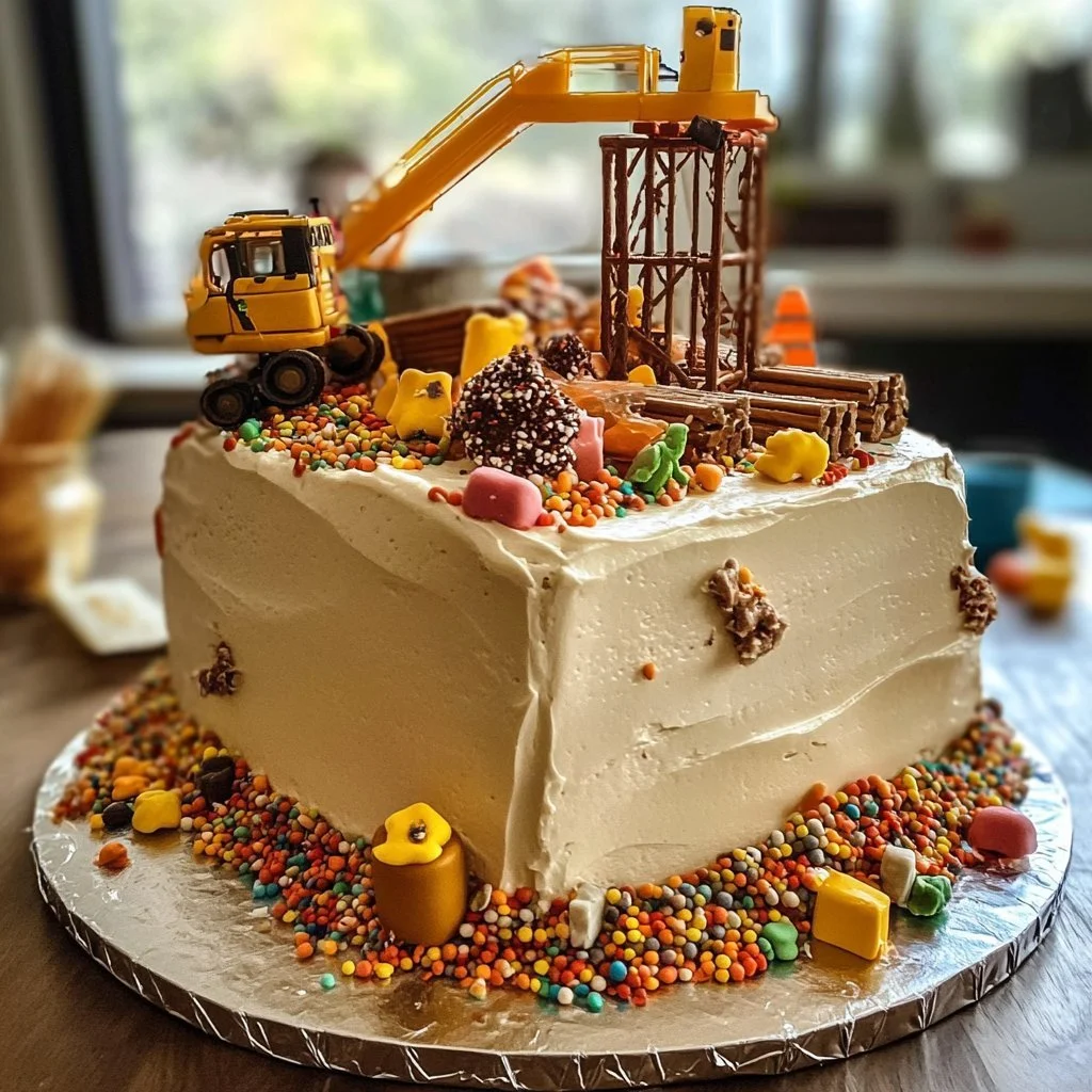 Fetta di torta di cantiere decorata con cioccolato e frutta