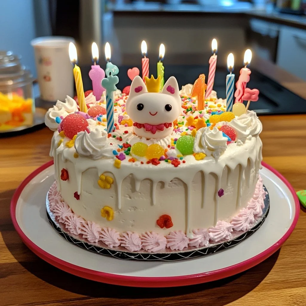 Torta di compleanno Jellycat decorata e colorata per festività speciali.